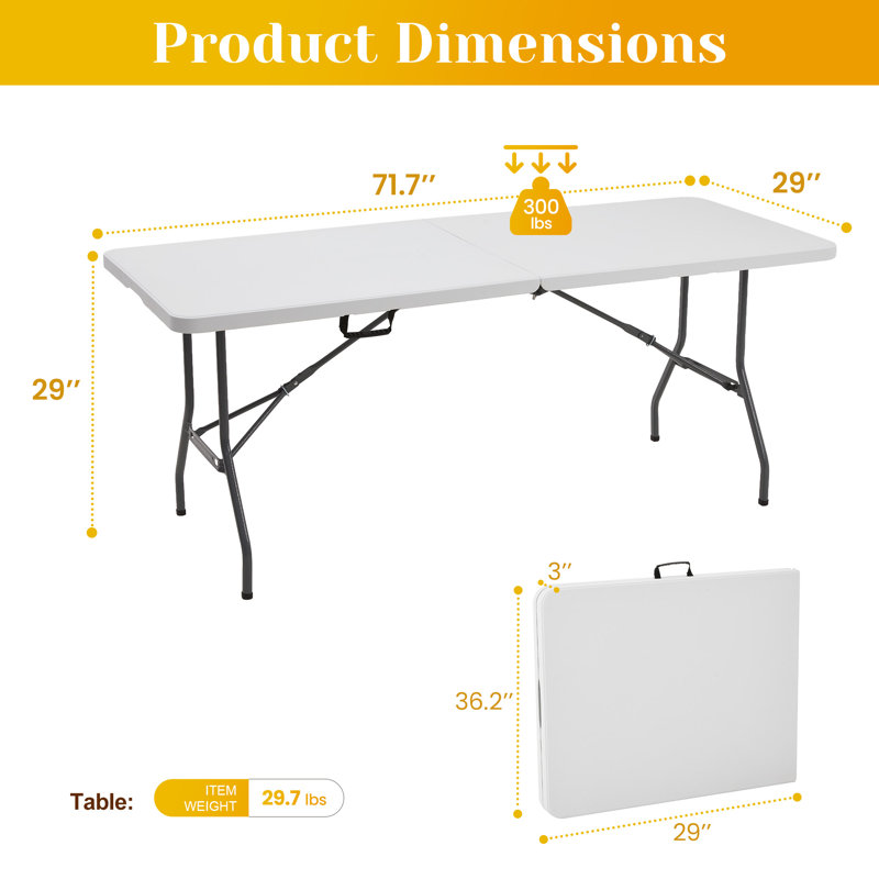 Table de salle à manger pliable d'extérieur 71,5 po