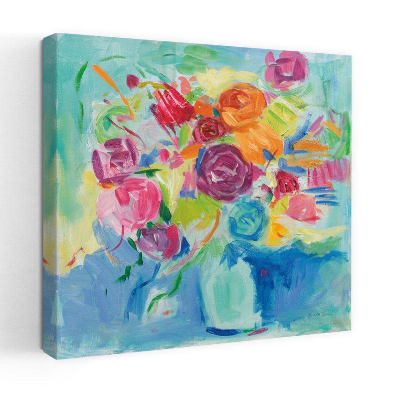 Fleurs contemporaines matisse avec art abstrait bleu, H 32 po x l 32 po