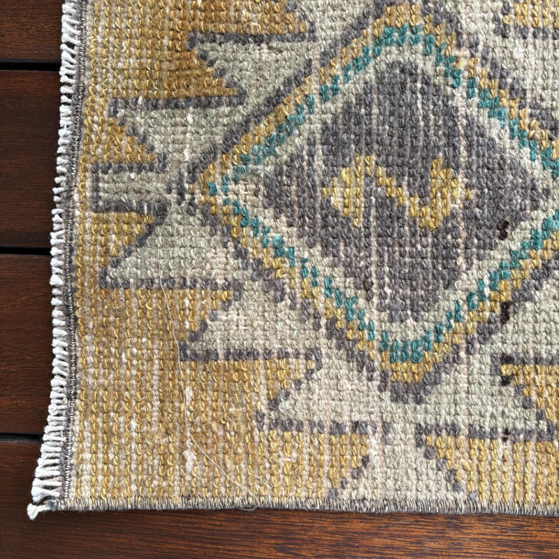 Small Vintage Turkish Rug in Yellow for Entry Decoration and Ideal Home Gift
