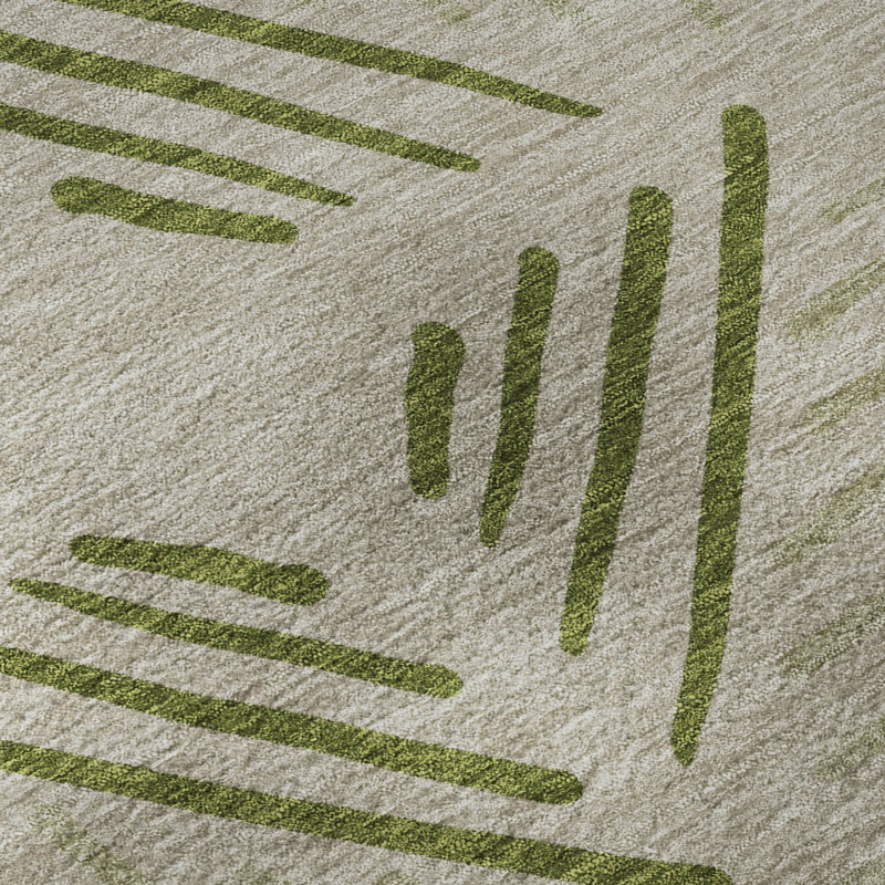 Premium Machine Washable Mayfield AMF2413 Geometric Rug, 1'8" x 2'6", Flax
