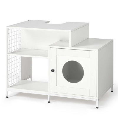 Enceinte de litière pour chat pour salle de bain, toilette cachée pour litière avec cloison, maisonnette d'intérieur pour grands chats, blanc