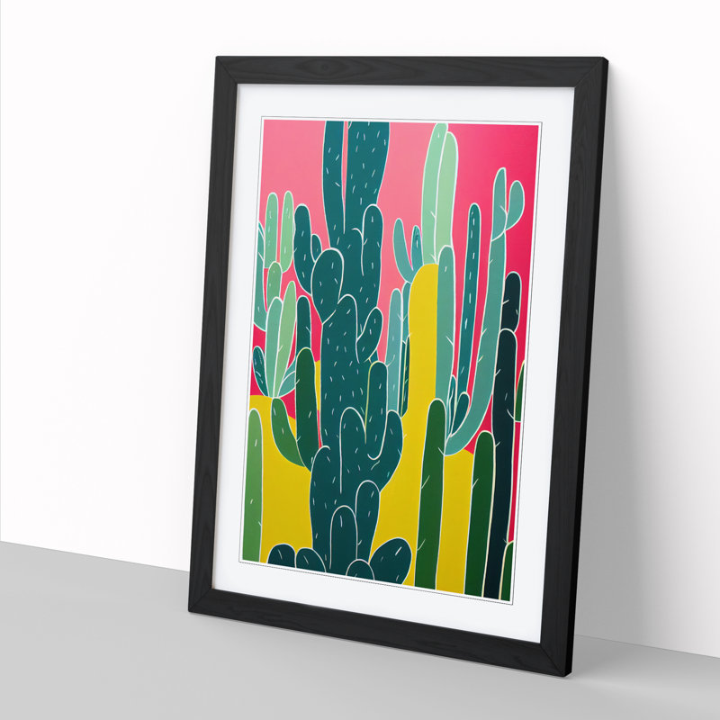 FRM-V0523-348X Cactus Cacti Pop Vol.3 - Single Picture Frame Print, Black Framed, 64cm H x 46cm W x 2cm D
