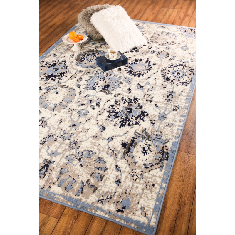 Tapis marocain gris clair / bleu clair, Rectangle 7 pi 8 po x 11 pi
