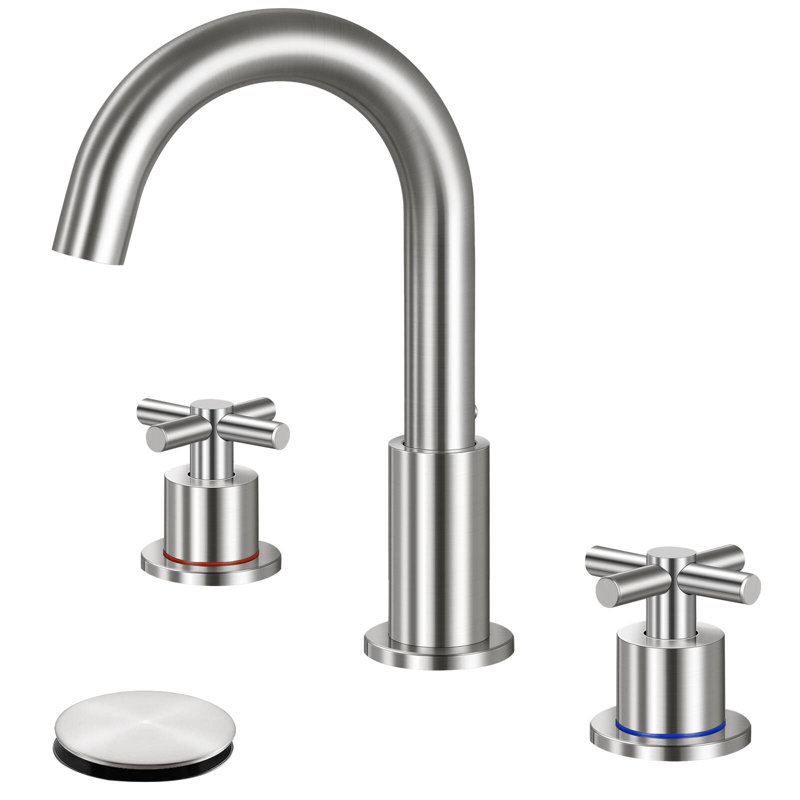 Robinet de salle de bain 3 trous HGN 8 pouces, robinet d'évier 2 poignées avec bonde escamotable, Nickel brossé