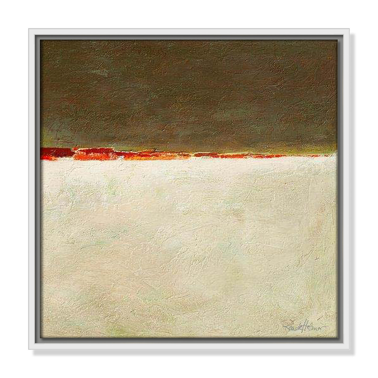 Orange Horizon I by Renate Holzner, 17.5'' H x 17.5'' W x 2'' D, White Framed