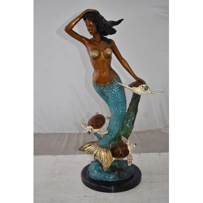 Danne Mermaid and Turtles At Sea Bronze Statue Size: 14" x 9" x 24"H