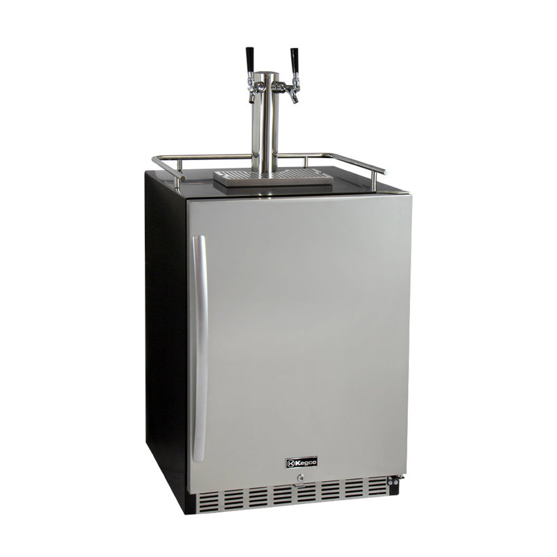 Kegco 24" Wide Dual Tap Stainless Steel Built-In Right Hinge Kegerator with Kit