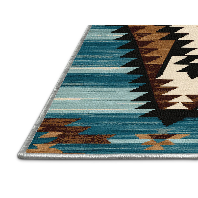 Washable Storm Pattern Southwestern Area Rug, Runner 2' x 4'