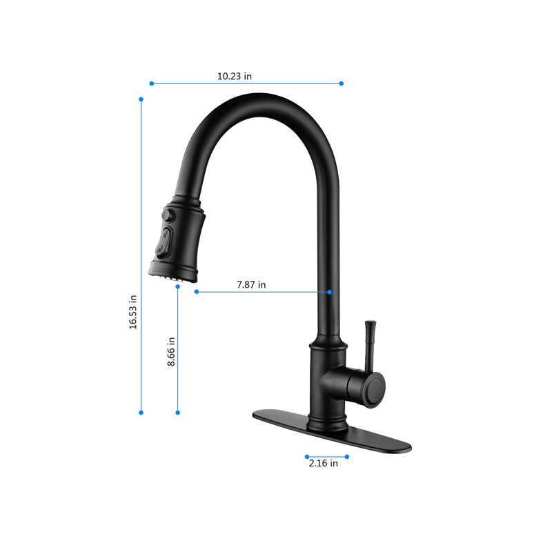 Robinet de cuisine noir mat avec robinet rétractable, conception à levier unique pour un ajustement facile de l'eau, buse haute rotative à 360 °, surface corrosive, robinet à bulles d'aérateur, robinet en acier inoxydable pour fonctionner