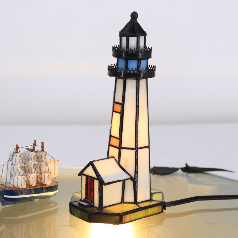Petite lampe de chevet avec lampe de table en verre coloré Tiffany (blanc)