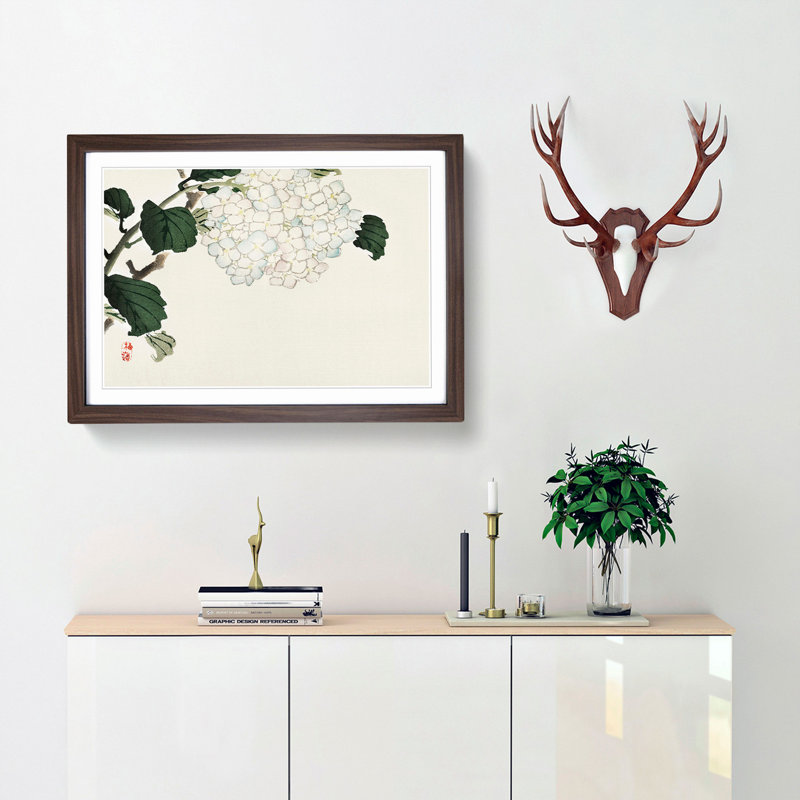 Hydrangea by Kono Bairei - Framed Print, 40cm H x 60cm W x 2cm D, Walnut