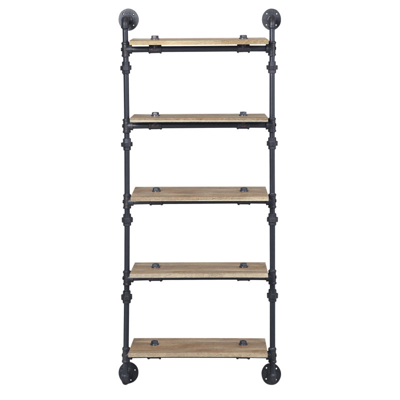 Oak And Sandy Black Rectangle 5-Tier Wall Shelf