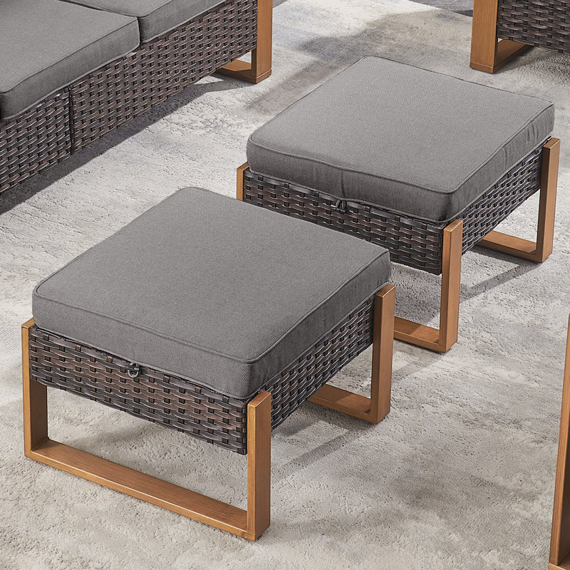 Repose-pieds d'extérieur avec coussin Kelyse, Gris, Brun