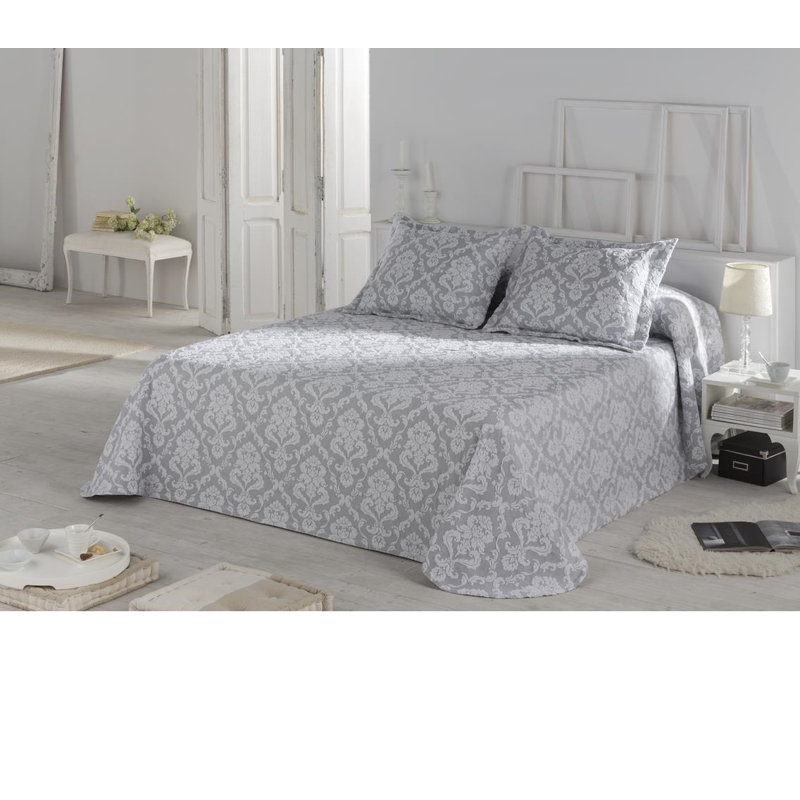 Lisa Cotton Blend Damask Bedspread, 270 x 270 cm, Silver