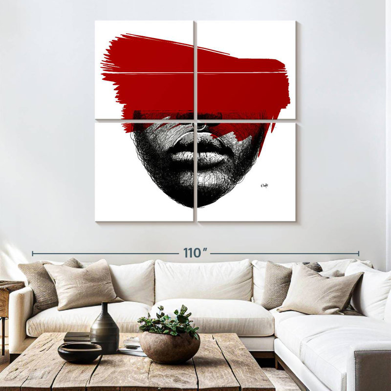Leisha noir blanc rouge, H 74 po x l 74 po
