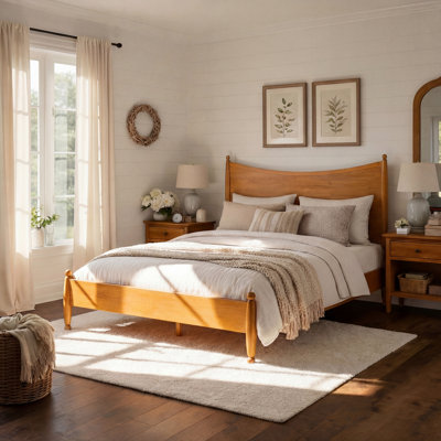 Harlow Modern Traditional Solid Wood Platform Bed with Curved Headboard and Slat Support