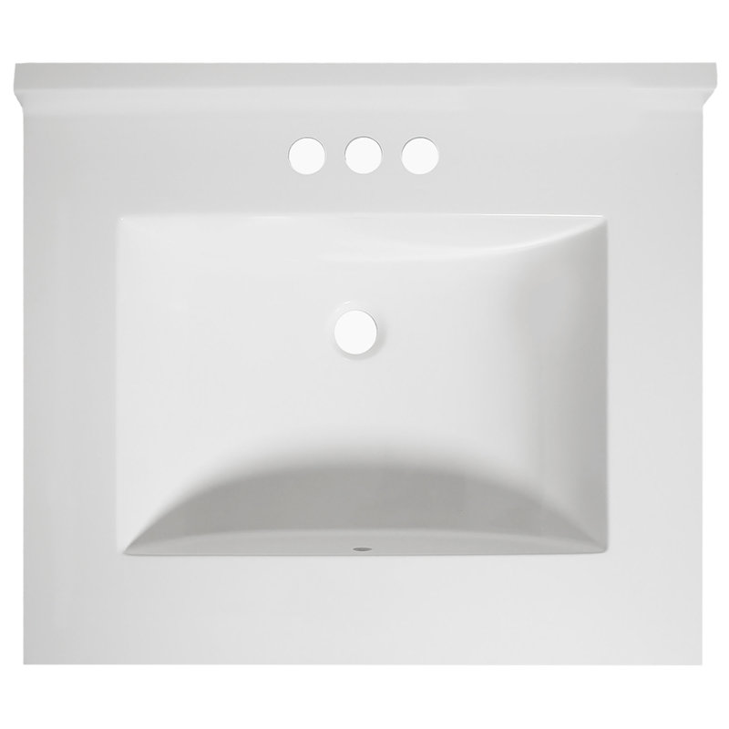 25-Inch Solid White Cultured Marble Vanity Top with Backsplash