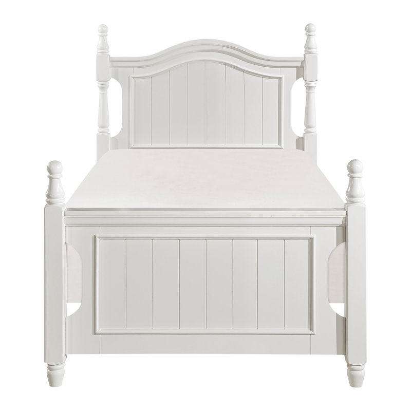 Lit simple traditionnel en bois au fini blanc classique - et meubles de chambre à coucher à lattes avec tête de lit