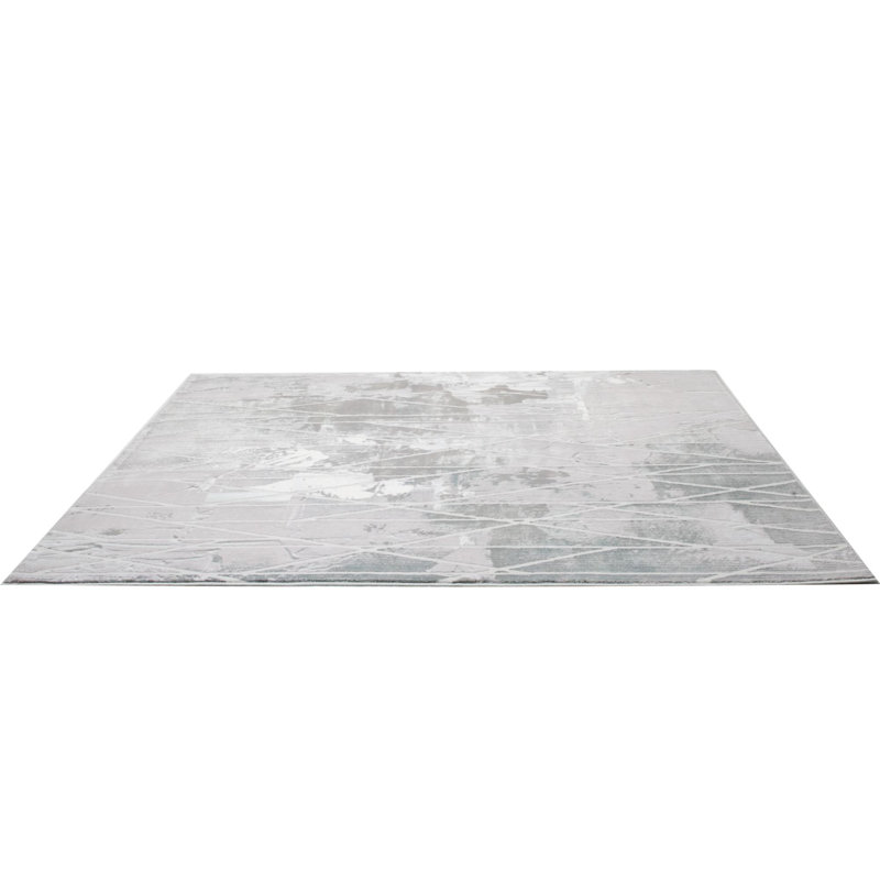 Tapis gris / blanc à motif abstrait Mefford, Rectangle 6 pi 7 po x 9 pi 5 po