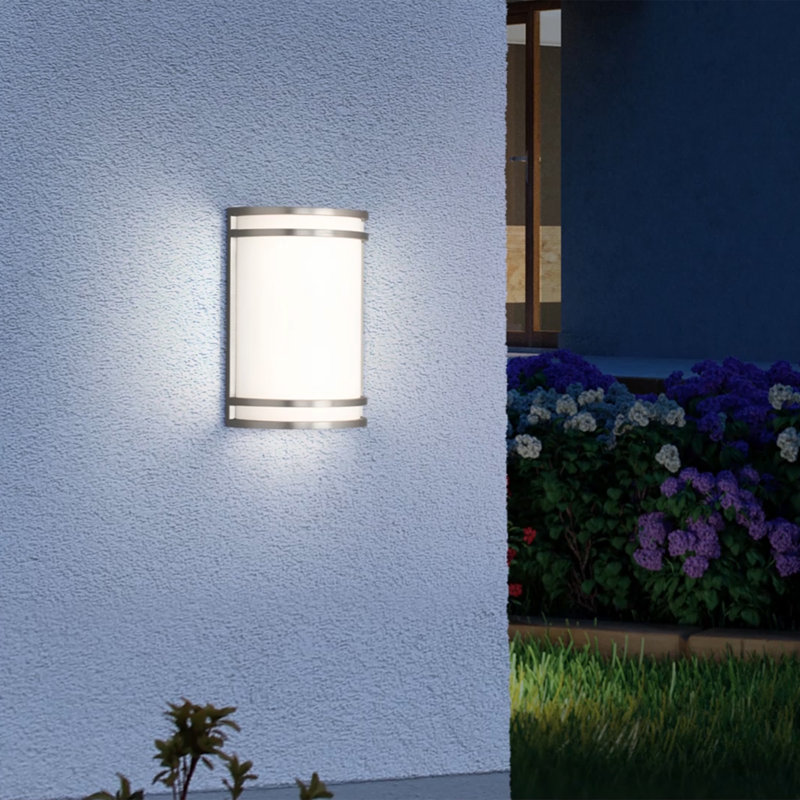 East Grove Home Builder Essentials Heritage Collection 10in LED Outdoor Wall Cylinder 5-CCT Selectable Color Temperature 18W 1,100 Lumens in Brushed Nickel Finish with Wateproof Clear UV Rated Acrylic