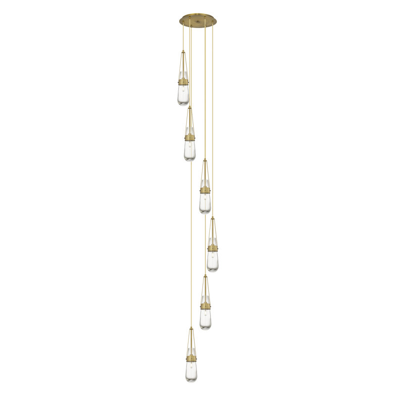 Luminaire suspendu grappe 6 lumières Starcher, Laiton brossé, Transparent