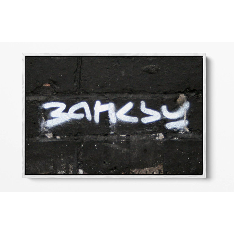 Banksy- Graffiti Signature Canvas Floater Print Picture Art - White Frame, 20.32 cm H x 30.48 cm W, White