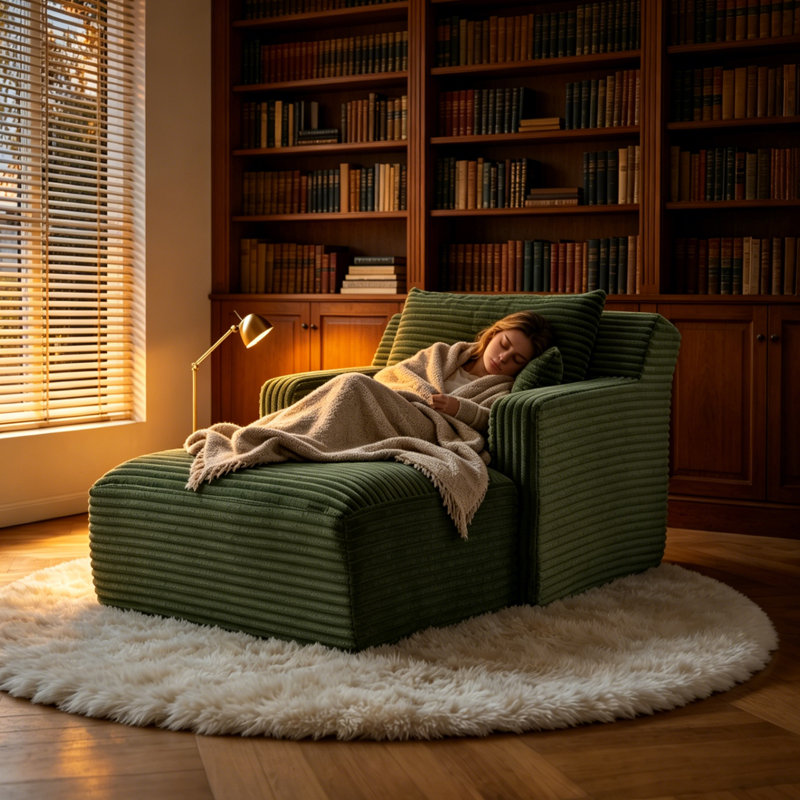  Chaise longue en velours côtelé à compression de 39,60 po Enn , Vert