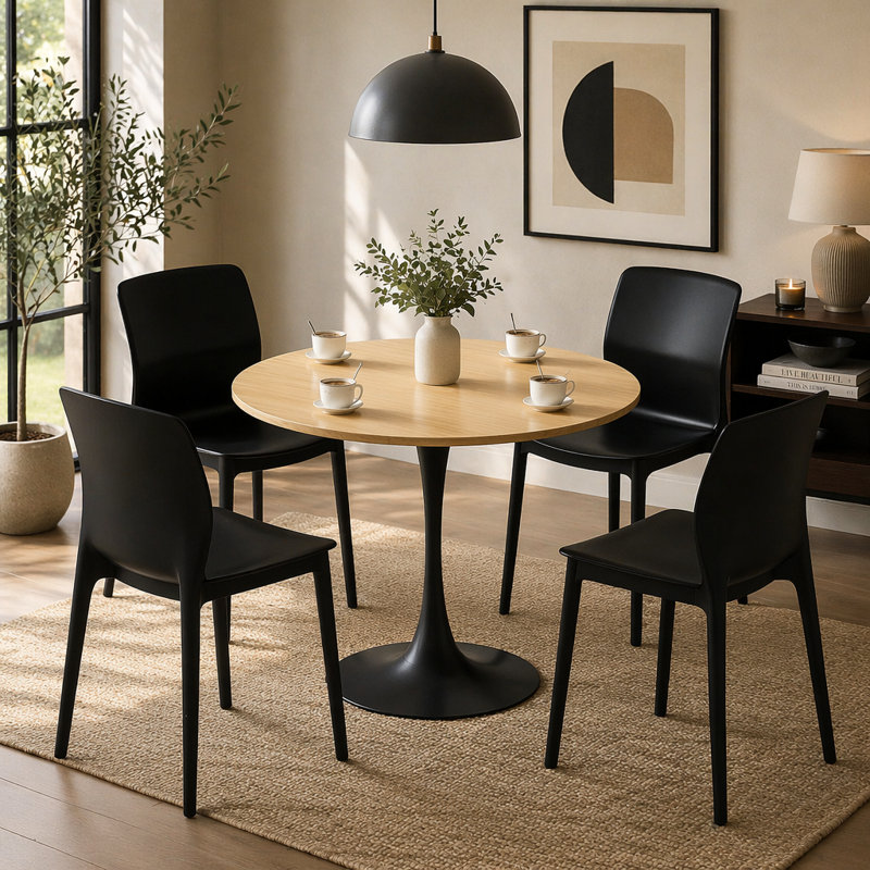 Round Table, ∅31.5'' Modern Dining Table, Dining Table,MDF Top And Steel Base Tulip Round Kitchen Table,Kitchen Table, Mid Century Coffee Table For Living Room, Oval Dining Table