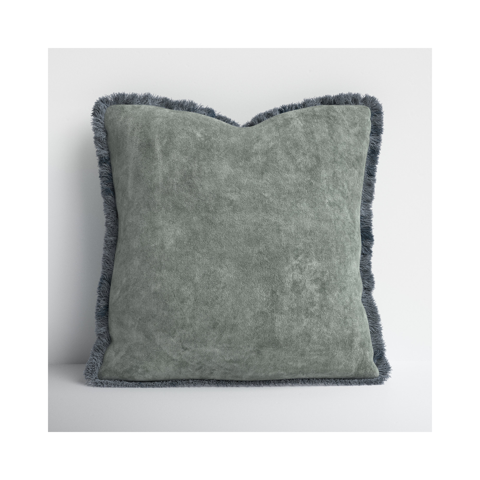 Steph Fringed Cotton Throw Pillow, 20" x 20", Down, Gray