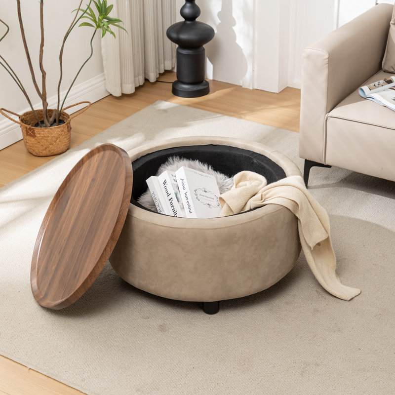Eniyah Round Cocktail Ottoman with Storage, Gray