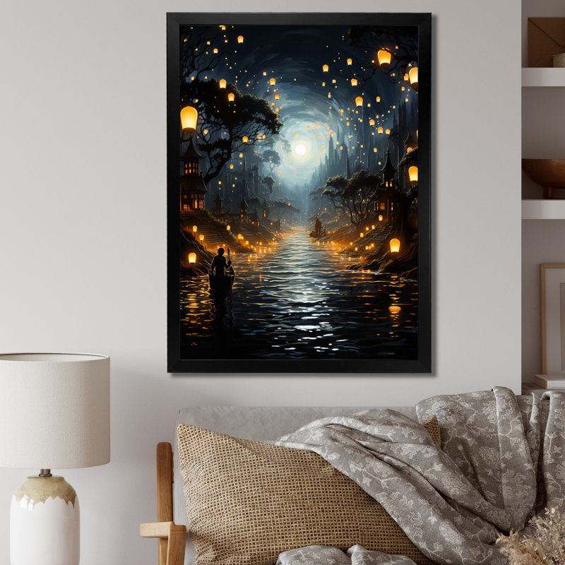 «Japon Art Sea of Lanterns II», reproduction sur toile, Cadre photo noir, H 40 po x l 30 po x P 1,5 po