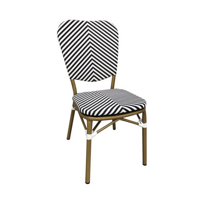 Chaise sans accoudoirs en aluminium avec siège et dossier en polyester tissé noir et blanc, pour l'extérieur