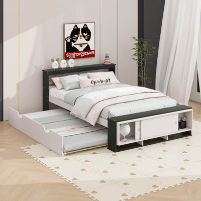 Lit plateforme double avec lit gigogne
