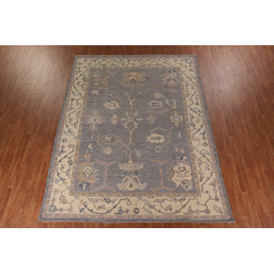Gray Blue Oushak Vegetable Dye Area Rug 9x12
