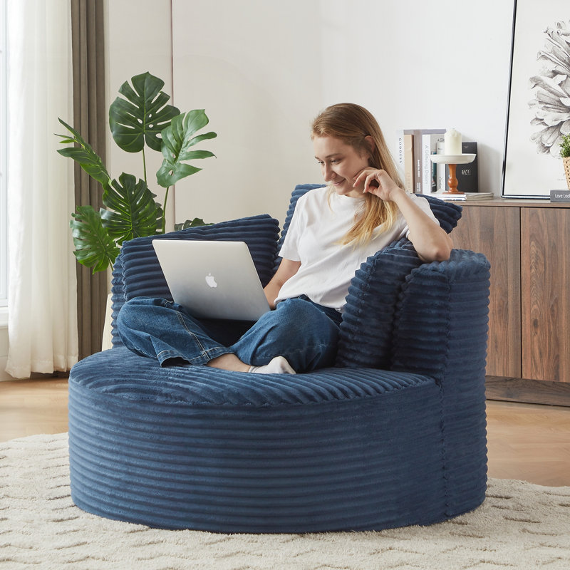Chaise compressible ronde en velours côtelé avec dossier rembourré, Bleu
