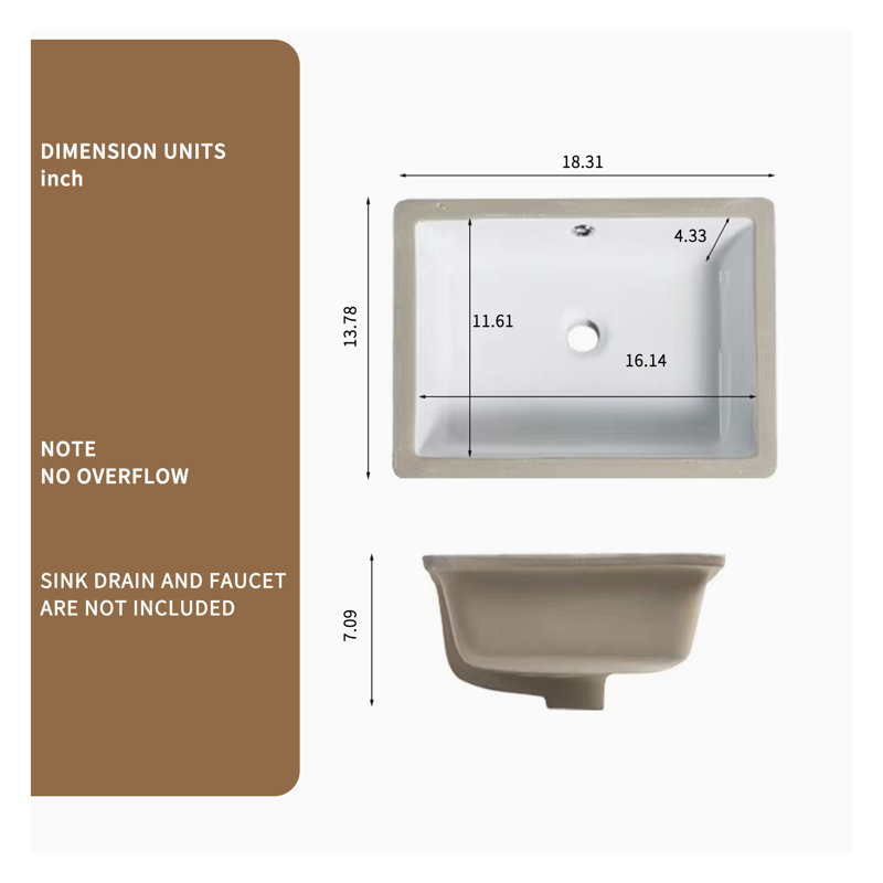 Lavabo de salle de bain encastré blanc rectangulaire en porcelaine avec trop-plein, encastré, lavabo de meuble-lavabo moderne blanc laiteux pour rénovation de salle de bain encastré