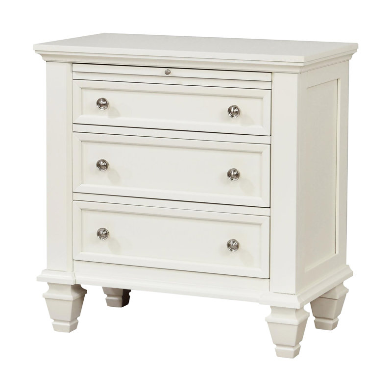Table de chevet 3 blanc crème avec plateau coulissant - 3 tiroirs transformables