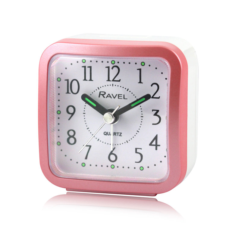 Analogue Quartz Movement / Crystal Alarm Tabletop Clock, Pink/White