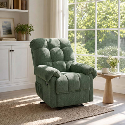 Overstuffed Manual Recliner Ergonomic Armchair with Padded Footrest for Living Room, Home Theater