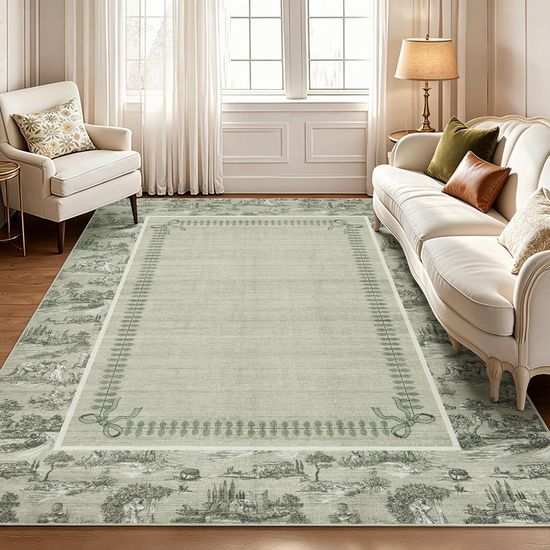 Tapis lavable 9x12, doux et antidérapant, style vintage, idéal pour le salon, gris-vert., Vert, 9*12