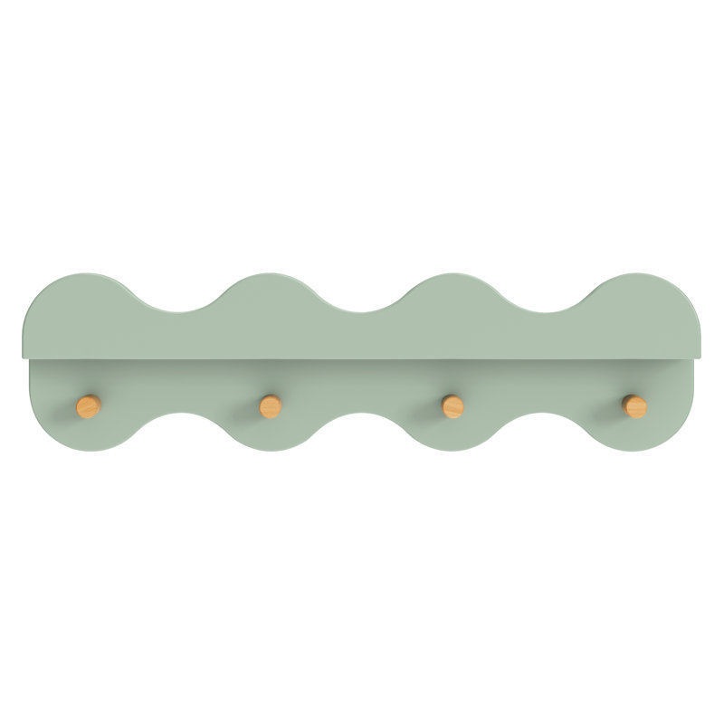 Lido Wave Bookshelf with Hooks, Light Sage/Honey
