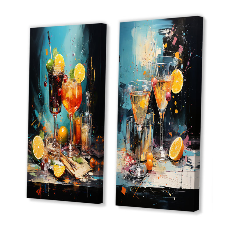 Expressive Taste Cocktail Harmony - ensemble de 2 impressions murales cocktails, H 40 po x l 41 po, Toile tendue