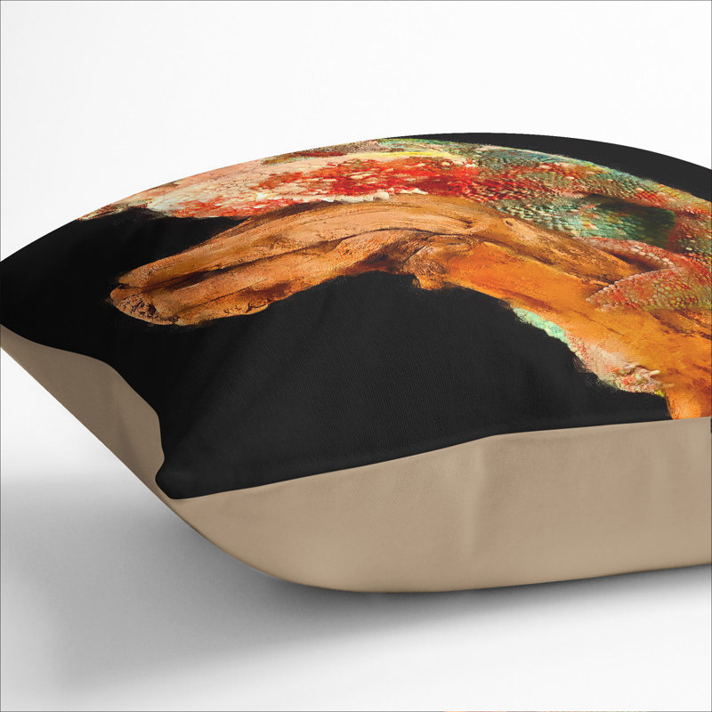 Chameleon Painting Square Throw Cushion, 40cm H x 40cm W x 15cm D, Stone