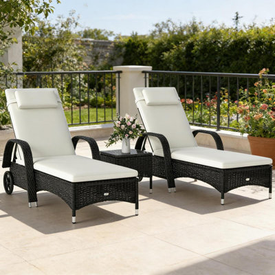 Ensemble de chaises longues d'extérieur 3 pièces