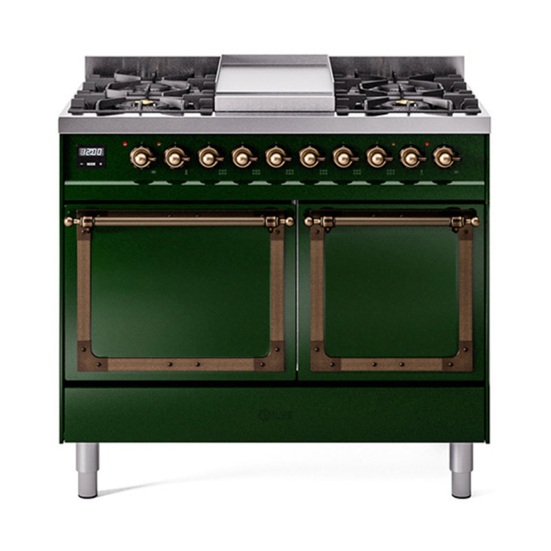 ILVE Nostalgie II Noblesse 40 in Dual Fuel Range, Liquid Propane, Emerald Green/Bronze