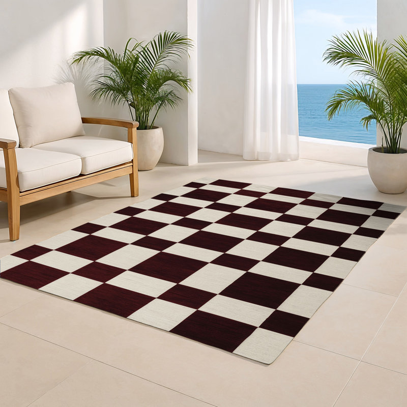 Tapis d'intérieur et d'extérieur à carreaux rouge, Rectangulaire 2 pi x 3 pi