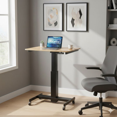  Chariot de bureau mobile à hauteur réglable 28 po avec support à gaz et support pour ordinateur portable
