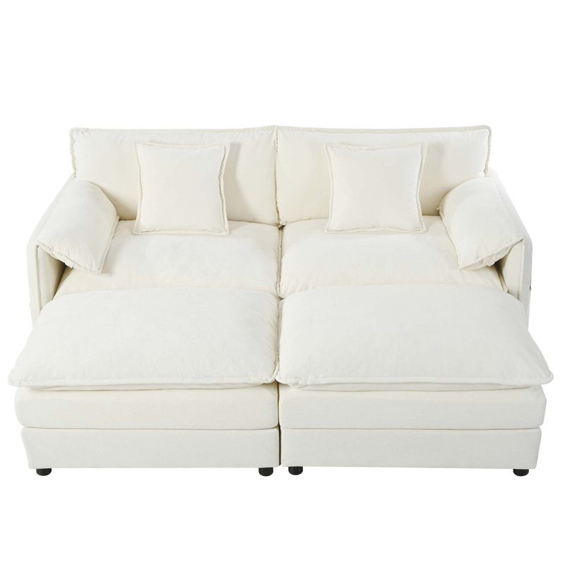 Canapé modulaire à assise profonde avec 2 repose-pieds et coussins moelleux, canapé modulaire avec causeuse, combinaison de bricolage