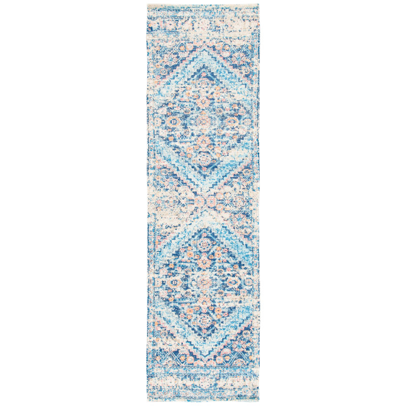 Amanda Oriental Hand-Woven Flatweave Blue/Turquoise Area Rug, Runner 2'3" x 8'