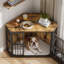 Meuble de 42 po pour cage d'angle, cage intérieure en bois pour chien avec bols rotatifs à 360 °, double porte verrouillable, maisonnette décorative pour petits chiens